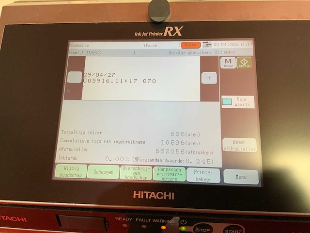 Hitachi rx-2-sd160w industriële continuous inkjetprinter cij met rvs onderstel - afbeelding 14 van  20