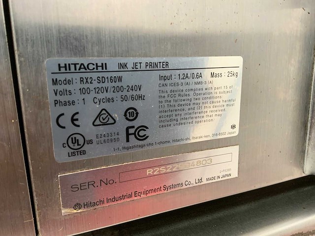 Hitachi rx-2-sd160w industriële continuous inkjetprinter cij met rvs onderstel - afbeelding 3 van  20