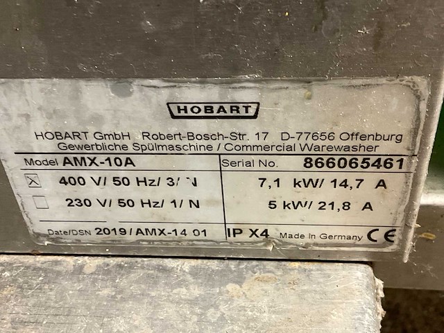 Hobart amx-10a korvenvaatwasmachine - afbeelding 3 van  3