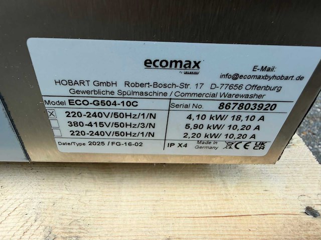 Hobart ecomax - eco-g504-10c ongebruikt - korvenvaatwasmachine - afbeelding 5 van  6