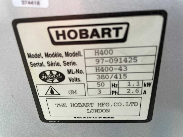 Hobart h400 mobiele menger - afbeelding 4 van  4
