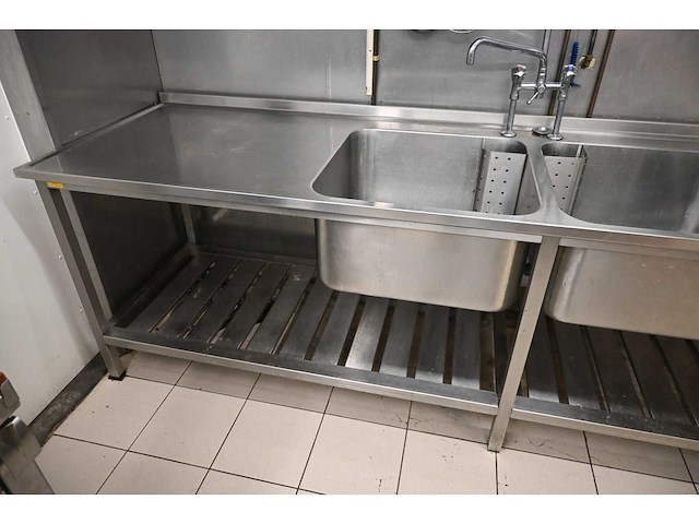 Hobrand rvs dubbele spoeltafel met mengkraan en handdouche - afbeelding 4 van  8