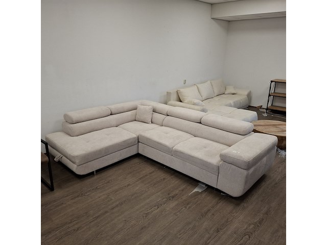 Hoek-/slaapbank met opbergfuntie beige - afbeelding 1 van  14