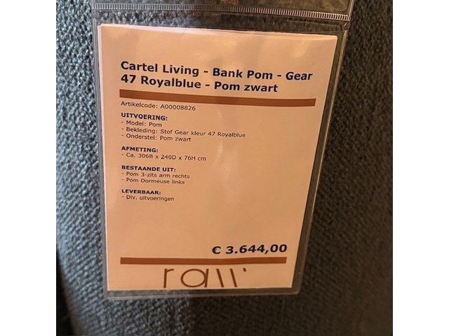 Hoekbank cartel living, pom, royal blue - afbeelding 2 van  6