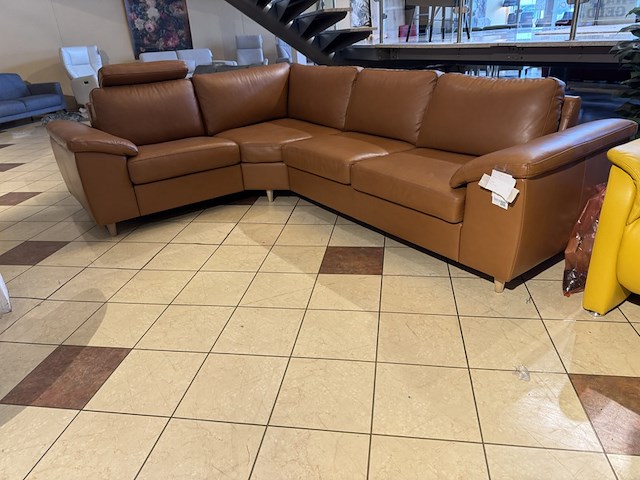 Hoekbank, cognac leder, elektrisch verstelbaar - afbeelding 2 van  4