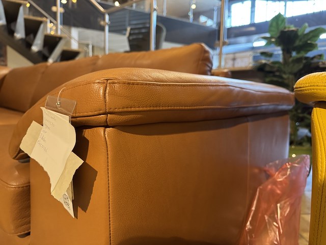 Hoekbank, cognac leder, elektrisch verstelbaar - afbeelding 3 van  4