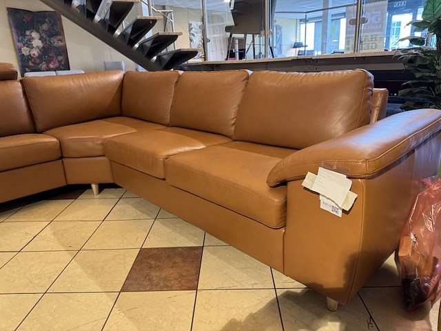 Hoekbank, cognac leder, elektrisch verstelbaar - afbeelding 4 van  4