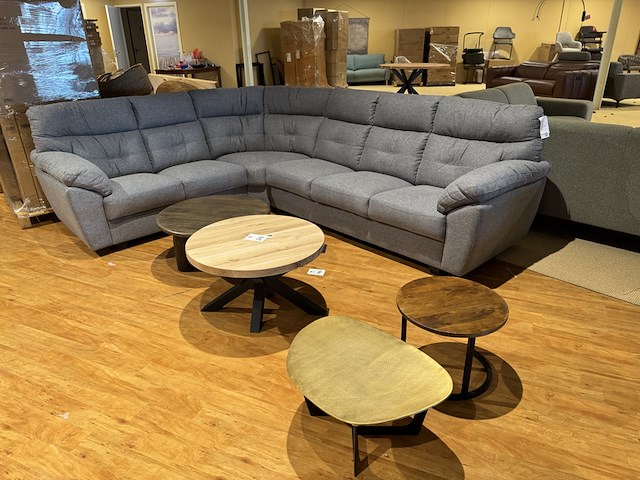 Hoekbank, grijs stof, zwarte poten - afbeelding 1 van  5