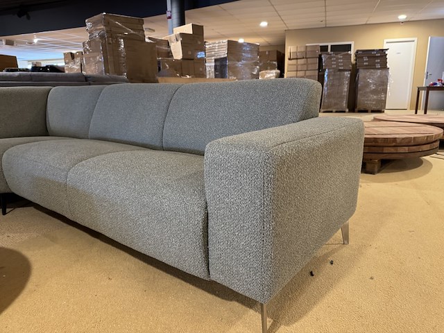 Hoekbank + hocker, groen stof, rvs poten - afbeelding 3 van  7