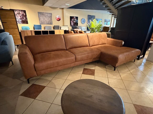 Hoekbank met lounge cognac - afbeelding 1 van  7