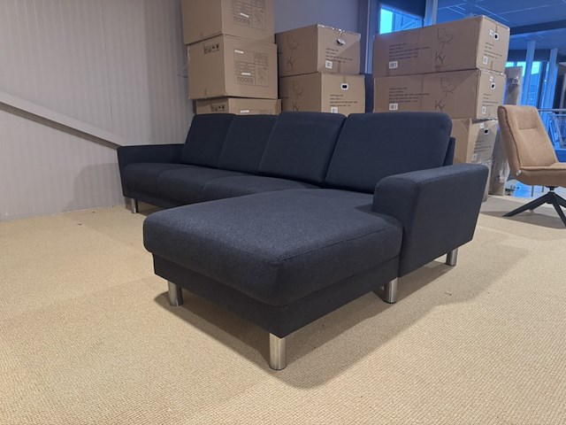 Hoekbank met lounge, donkergrijs/zwart stof, rvs poten - afbeelding 1 van  5