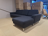 Hoekbank met lounge, donkergrijs/zwart stof, rvs poten - afbeelding 1 van  5