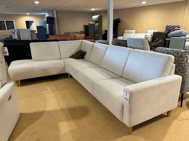 Hoekbank met open eiland, creme/wit - afbeelding 1 van  5