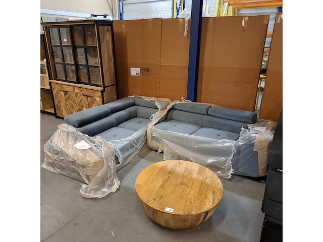 Hoekbank met verstelbare hoofdsteunen anton, blauw/grijs - afbeelding 1 van  7