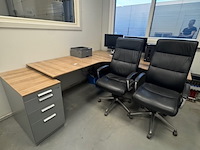 Hoekbureau met 2x bureaustoel, grijs/eiken - afbeelding 1 van  5