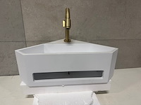 Hoekfontein solid surface 35x49x16 cm + kraan wb, wit - afbeelding 1 van  9