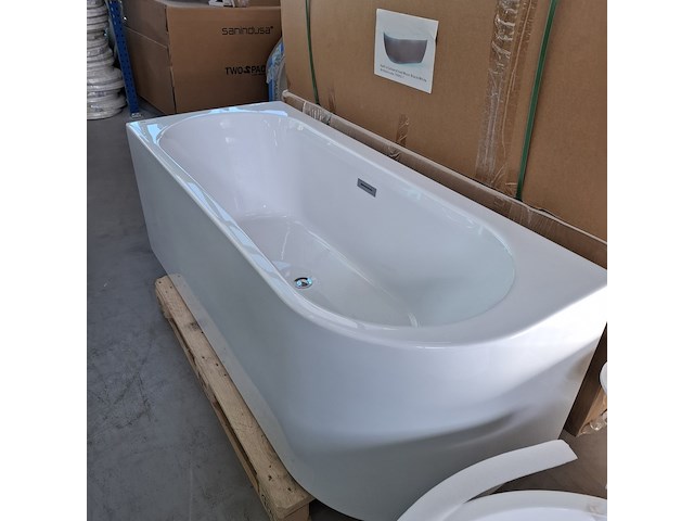 Hoekligbad back to the wall, fibrex, wit - afbeelding 4 van  9