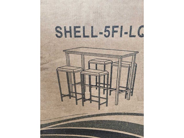 Hoge bartafel met mango look blad en 4 barkrukken, zwart/mango - afbeelding 1 van  2