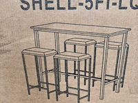 Hoge bartafel met mango look blad en 4 barkrukken, zwart/mango - afbeelding 1 van  2