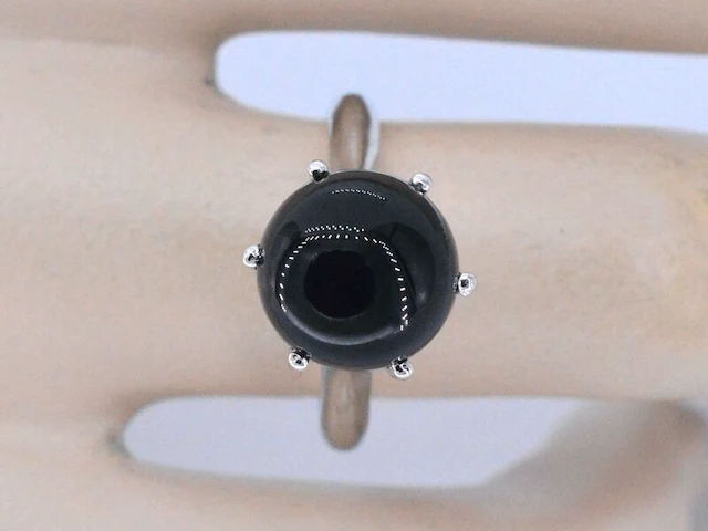 Hoge gehalte zilveren sterling ring met natuurlijke onix - juwelierskwaliteit - afbeelding 2 van  7
