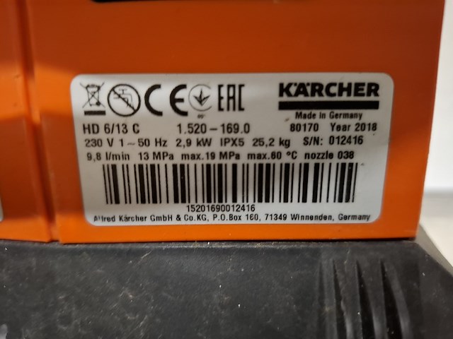 Hogedrukreiniger koud - 130bar - 230v, kärcher, hd6/13c+, 2018 - afbeelding 6 van  8