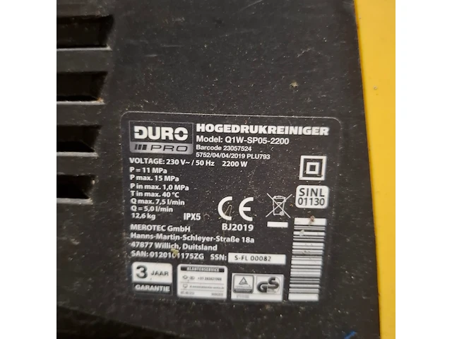Hogedrukreiniger met slanghaspel, duro, q1w-sp05-220, 2019 - afbeelding 5 van  7
