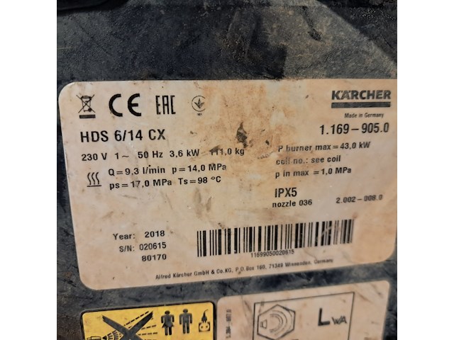 Hogedrukreiniger warm 140bar 230v kärcher, hds6/14cx, bouwjaar 2018 - afbeelding 19 van  23