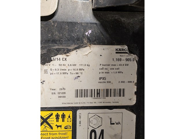 Hogedrukreiniger warm 140bar 230v kärcher, hds6/14cx, bouwjaar 2019 - afbeelding 15 van  15