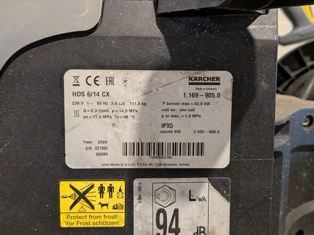 Hogedrukreiniger warm 140bar 230v kärcher, hds6/14cx, bouwjaar 2020 - afbeelding 2 van  11