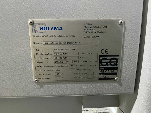 Holzma - 2016 - hpl 400/43/16 - platen opdeelzaagmachine - afbeelding 19 van  36