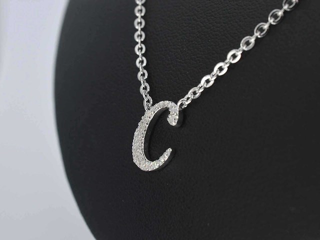 Hoog gehalte zilveren collier met letter hanger c - afbeelding 5 van  7