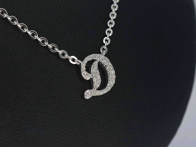 Hoog gehalte zilveren collier met letter hanger d - afbeelding 4 van  7