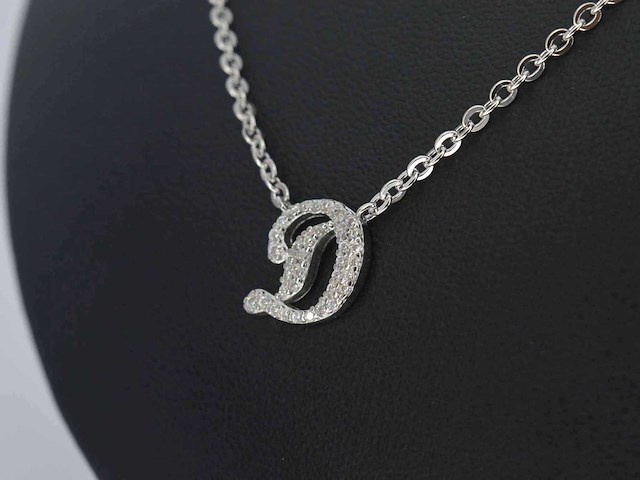 Hoog gehalte zilveren collier met letter hanger d - afbeelding 5 van  7