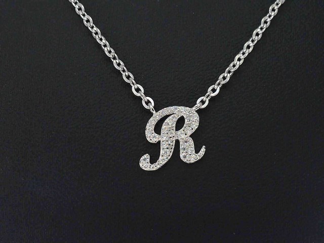 Hoog gehalte zilveren collier met letter hanger r - afbeelding 1 van  7