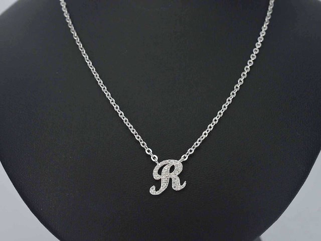 Hoog gehalte zilveren collier met letter hanger r - afbeelding 2 van  7