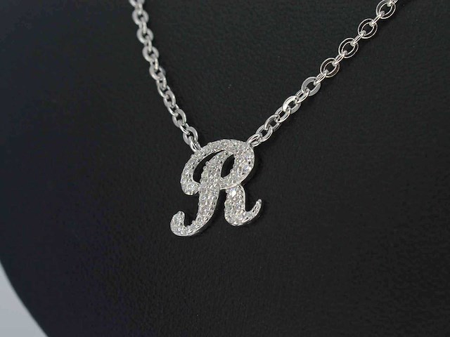 Hoog gehalte zilveren collier met letter hanger r - afbeelding 5 van  7