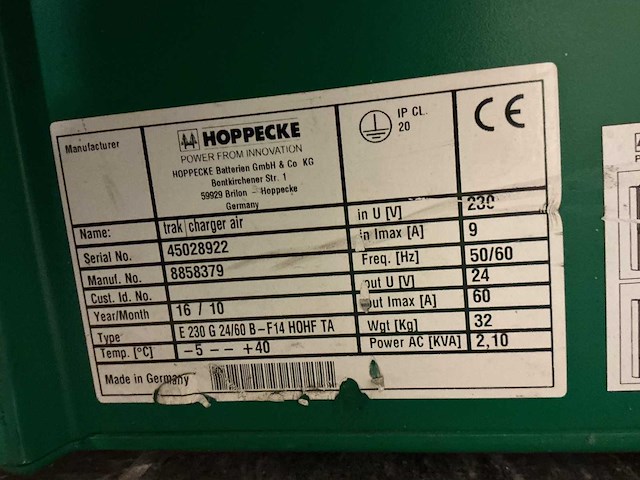 Hoppecke - 24v 60a - battery chargers - 2016 - afbeelding 2 van  2