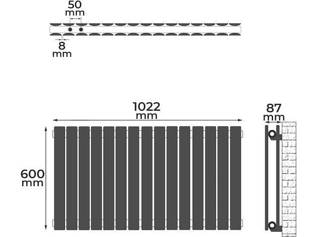 Horizontale radiator 30 kolommen 600x1022x69 cm aquamarin, wit - afbeelding 2 van  5