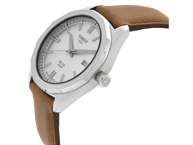 Horloge, tissot, prc 100 quartz t1514221603100, zilver/ bruin - afbeelding 1 van  3