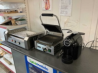 Hot dog roller, contact grill en koffiezetapparaat