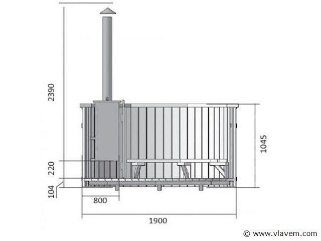 Hot tub - sparrenhout - inclusief houten cover, interne kachel 190cm - afbeelding 7 van  9