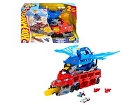 Hot wheels city ultieme dubbele draak transportvoertuig en 2 speelgoedauto's - afbeelding 1 van  4