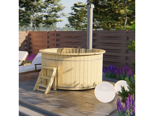 Hottub met interne rvs kachel ø200 cm, onbehandeld vuren - afbeelding 1 van  3