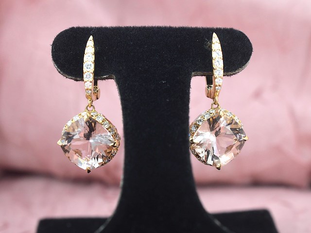 House of pertijs - rosegouden oorbellen met diamant en edelsteen - afbeelding 1 van  11