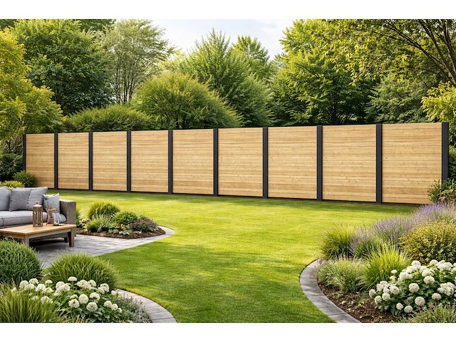 Hout/betonschutting massieve plank - 37,4m x 200cm - afbeelding 1 van  2