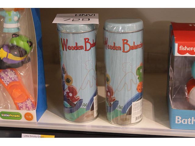 Houten balanceerspel in blik, twee stuks. - afbeelding 1 van  2