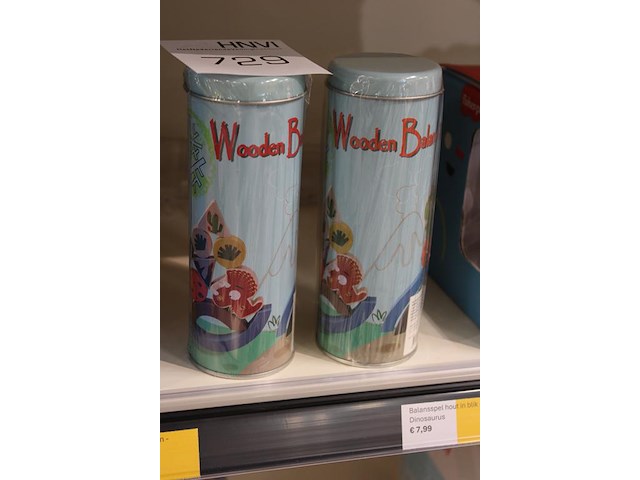 Houten balanceerspel in blik, twee stuks. - afbeelding 2 van  2