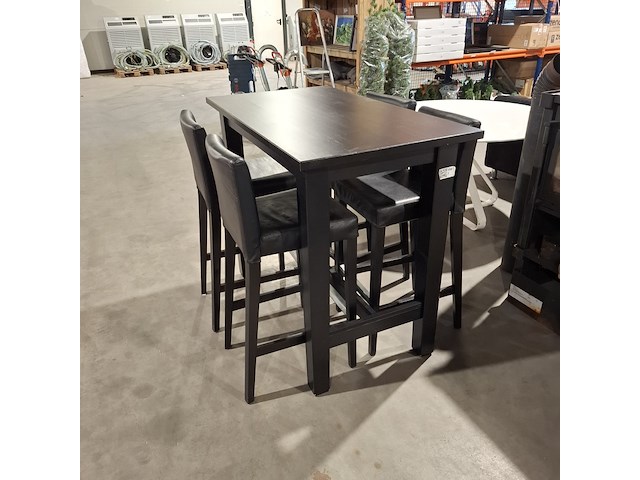 Houten bartafel met 4x barkruk, zwart - afbeelding 1 van  6