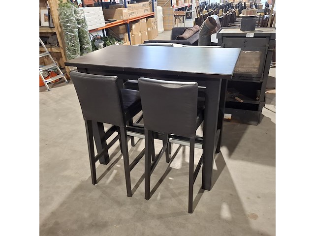 Houten bartafel met 4x barkruk, zwart - afbeelding 2 van  6
