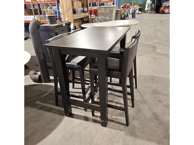 Houten bartafel met 4x barkruk, zwart - afbeelding 3 van  6